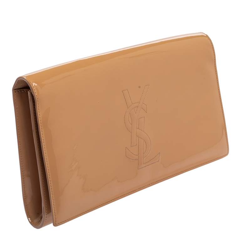 Pre Owned Yves Saint Laurent Beige Patent Leather Belle De Jour Flap Clutch