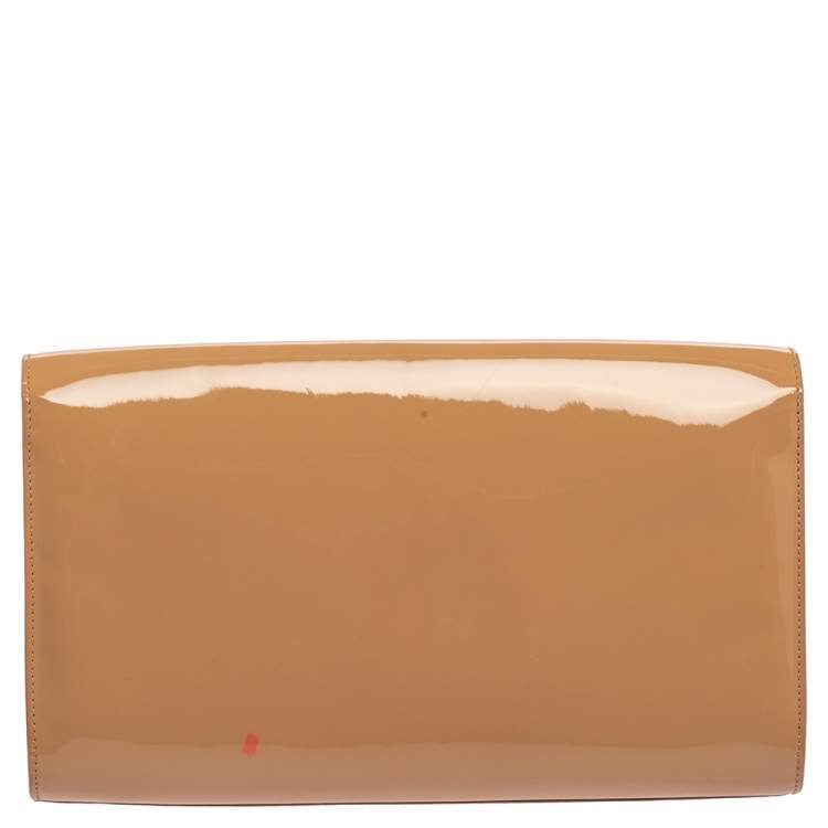 Pre Owned Yves Saint Laurent Beige Patent Leather Belle De Jour Flap Clutch