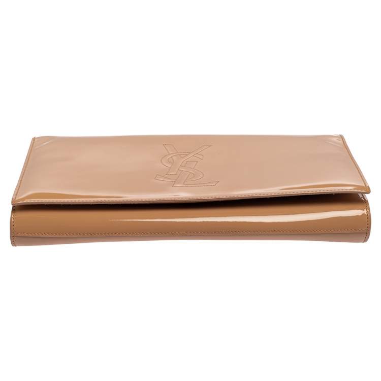 Pre Owned Yves Saint Laurent Beige Patent Leather Belle De Jour Flap Clutch