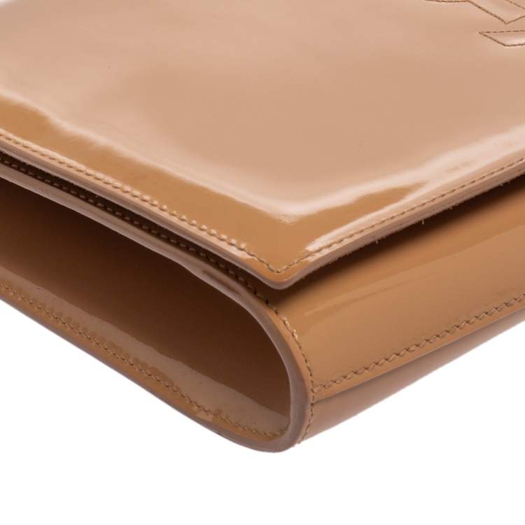 Pre Owned Yves Saint Laurent Beige Patent Leather Belle De Jour Flap Clutch