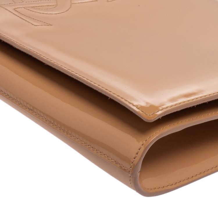 Pre Owned Yves Saint Laurent Beige Patent Leather Belle De Jour Flap Clutch