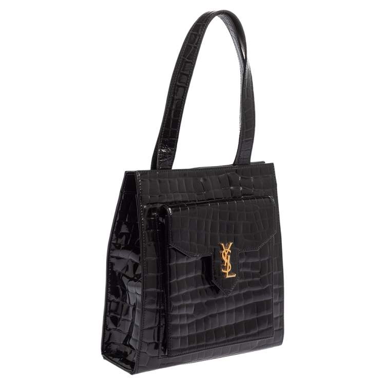 Pre Owned Yves Saint Laurent Black Croc Embossed Leather Tote