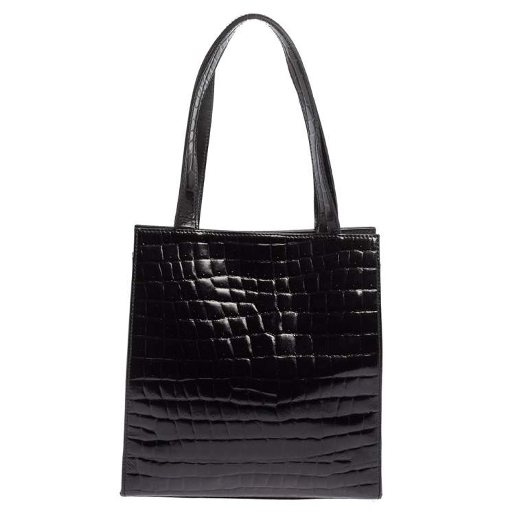 Pre Owned Yves Saint Laurent Black Croc Embossed Leather Tote
