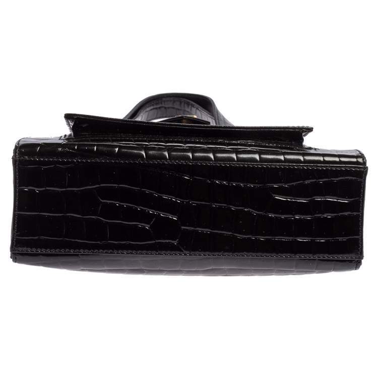 Pre Owned Yves Saint Laurent Black Croc Embossed Leather Tote