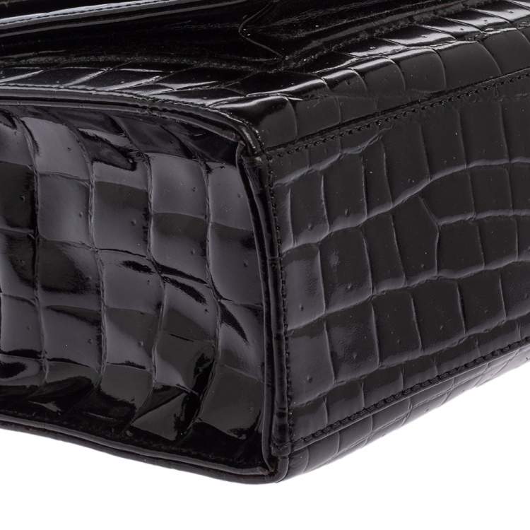 Pre Owned Yves Saint Laurent Black Croc Embossed Leather Tote