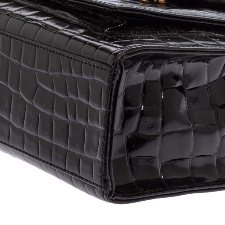 Pre Owned Yves Saint Laurent Black Croc Embossed Leather Tote