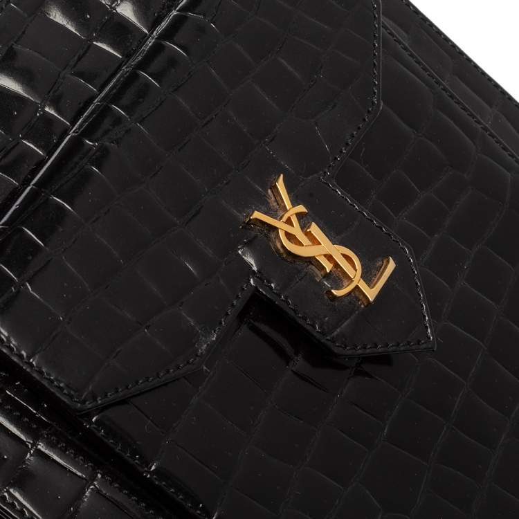 Pre Owned Yves Saint Laurent Black Croc Embossed Leather Tote