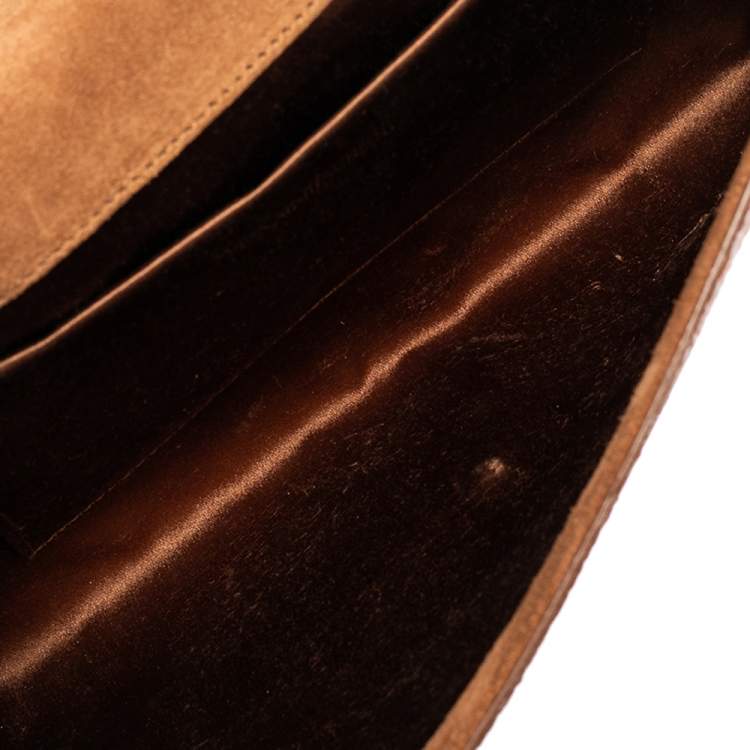 Pre Owned Yves Saint Laurent Metallic Pink Crinkled Leather Large Chyc Clutch