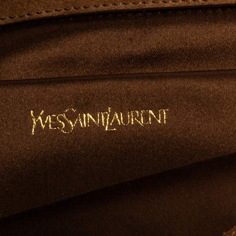 Pre Owned Yves Saint Laurent Metallic Pink Crinkled Leather Large Chyc Clutch