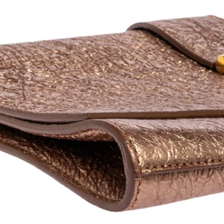 Pre Owned Yves Saint Laurent Metallic Pink Crinkled Leather Large Chyc Clutch