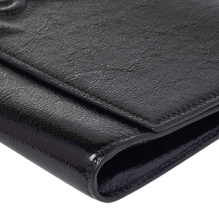 Pre Owned Yves Saint Laurent Black Patent Leather Belle De Jour Flap Clutch