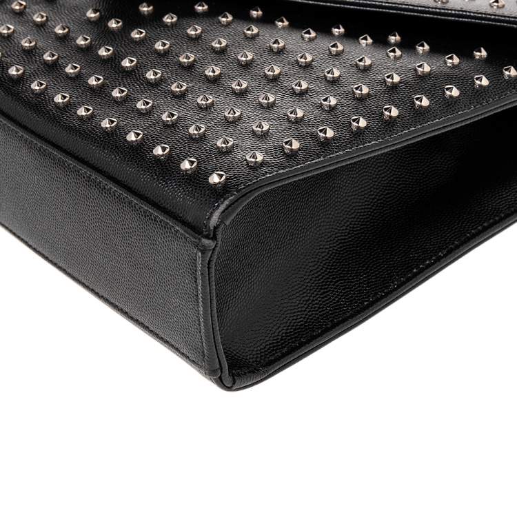 Pre Owned Saint Laurent Black Studded Leather Monogram Envelope Shoulder Bag