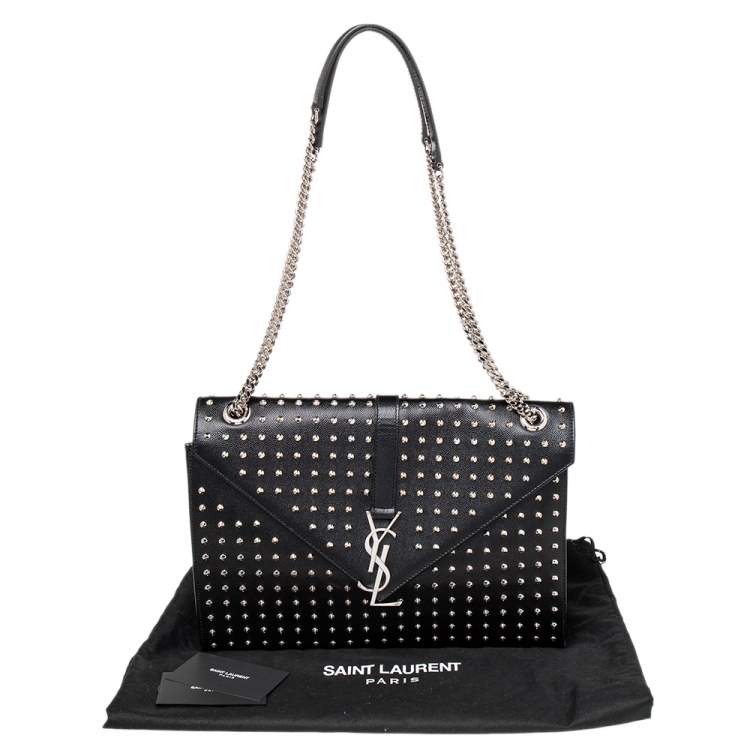 Pre Owned Saint Laurent Black Studded Leather Monogram Envelope Shoulder Bag