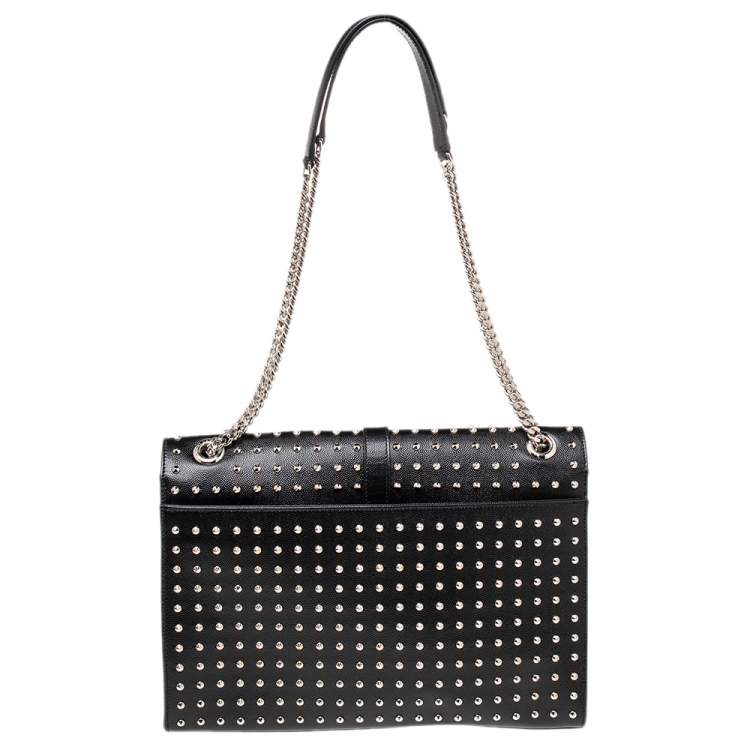Pre Owned Saint Laurent Black Studded Leather Monogram Envelope Shoulder Bag