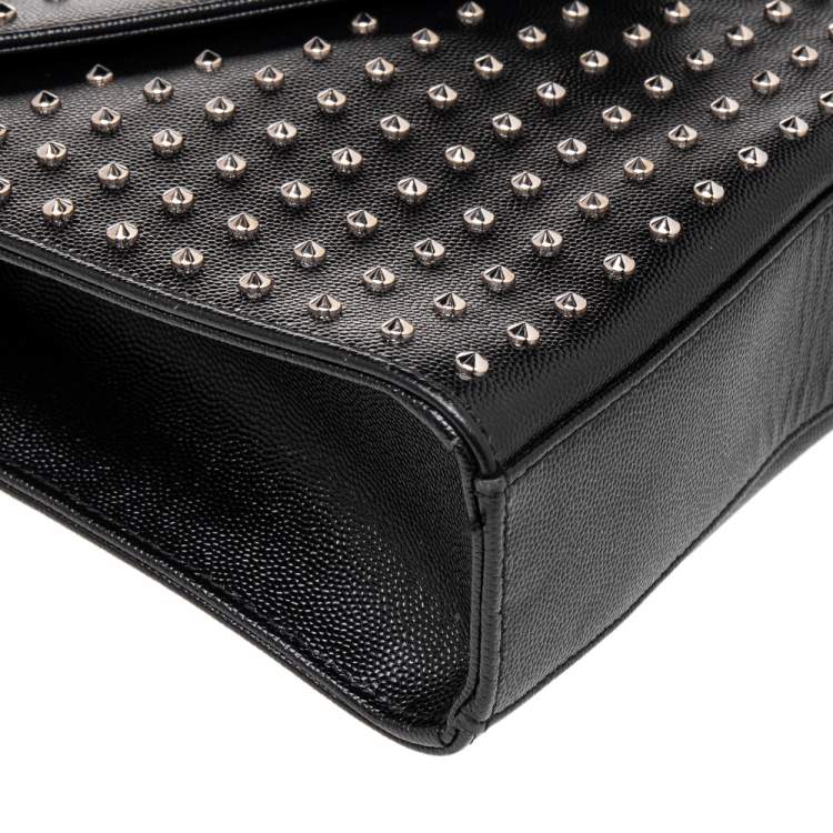 Pre Owned Saint Laurent Black Studded Leather Monogram Envelope Shoulder Bag