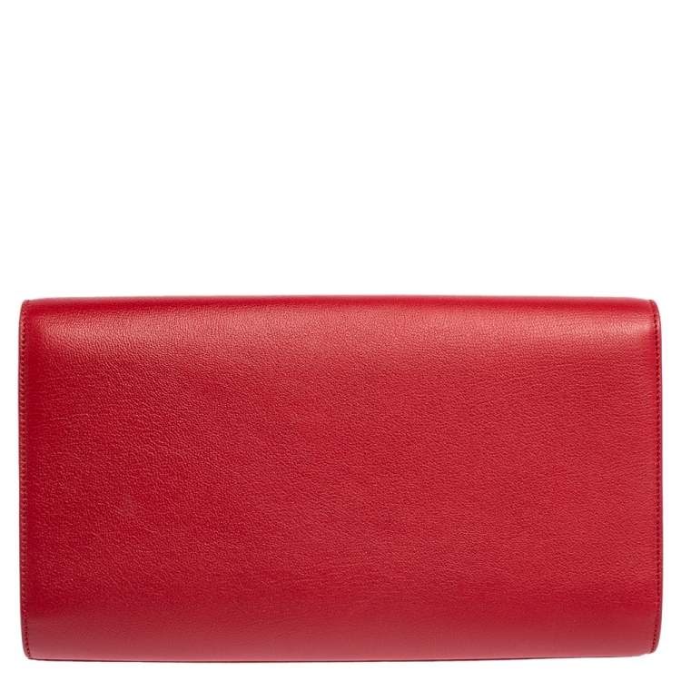 Pre Owned Yves Saint Laurent Red Leather Belle De Jour Flap Clutch