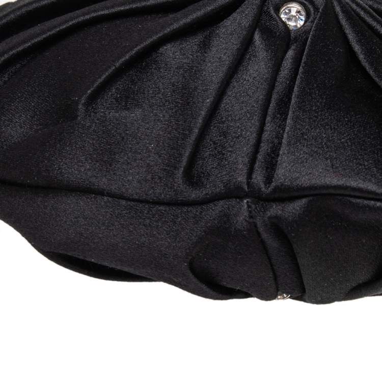 Pre Owned Yves Saint Laurent Black Satin Runching Rhinestones Hobo