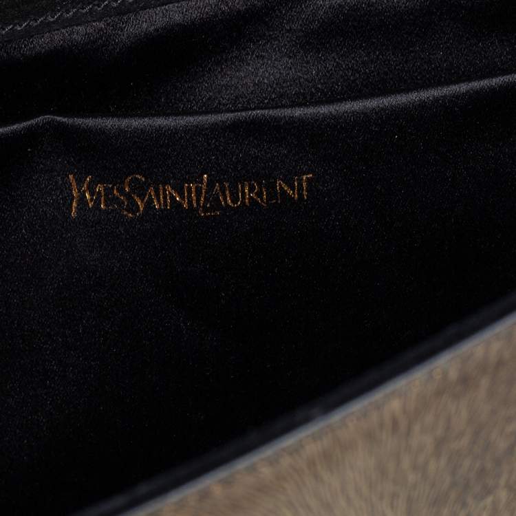 Pre Owned Yves Saint Laurent Gold/Black Textured Leather Belle De Jour Flap Clutch