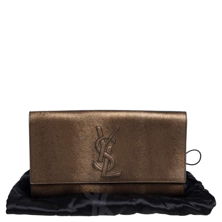 Pre Owned Yves Saint Laurent Gold/Black Textured Leather Belle De Jour Flap Clutch