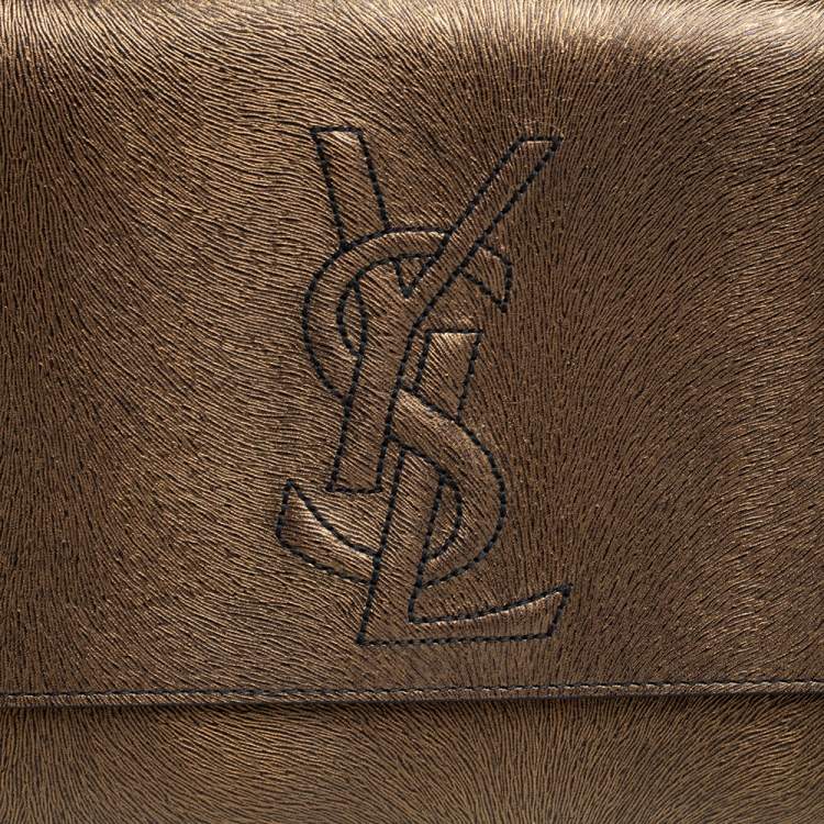 Pre Owned Yves Saint Laurent Gold/Black Textured Leather Belle De Jour Flap Clutch
