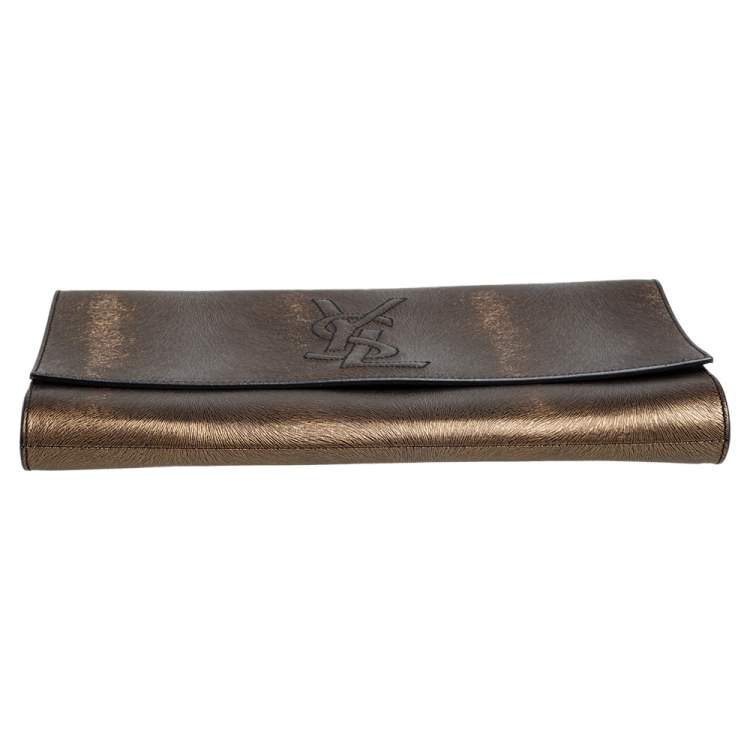 Pre Owned Yves Saint Laurent Gold/Black Textured Leather Belle De Jour Flap Clutch