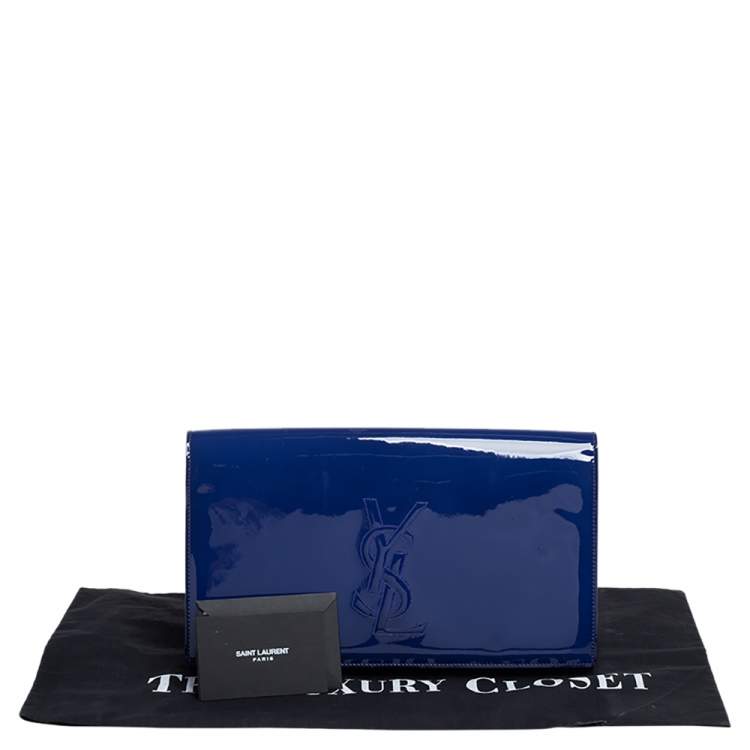 Pre Owned Yves Saint Laurent Blue Patent Leather Belle De Jour Flap Clutch