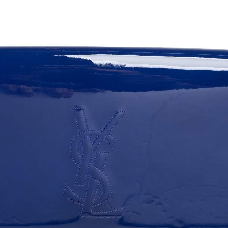 Pre Owned Yves Saint Laurent Blue Patent Leather Belle De Jour Flap Clutch
