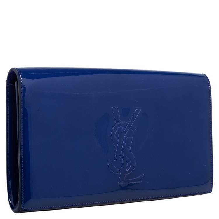Pre Owned Yves Saint Laurent Blue Patent Leather Belle De Jour Flap Clutch
