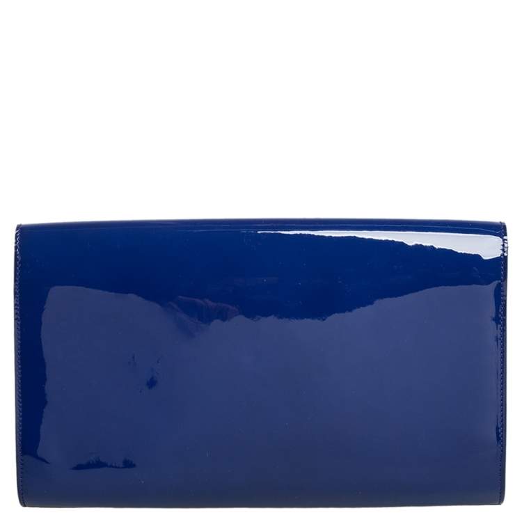 Pre Owned Yves Saint Laurent Blue Patent Leather Belle De Jour Flap Clutch