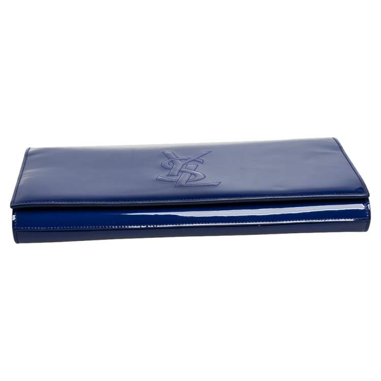 Pre Owned Yves Saint Laurent Blue Patent Leather Belle De Jour Flap Clutch