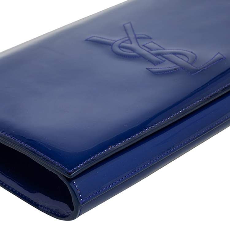 Pre Owned Yves Saint Laurent Blue Patent Leather Belle De Jour Flap Clutch