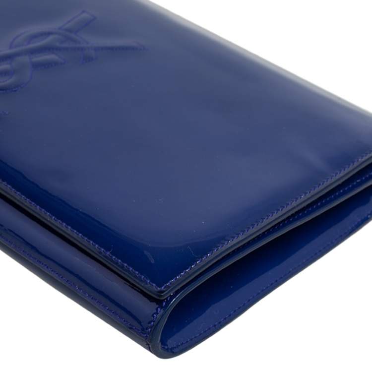 Pre Owned Yves Saint Laurent Blue Patent Leather Belle De Jour Flap Clutch