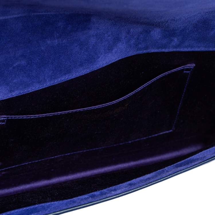 Pre Owned Yves Saint Laurent Blue Patent Leather Belle De Jour Flap Clutch