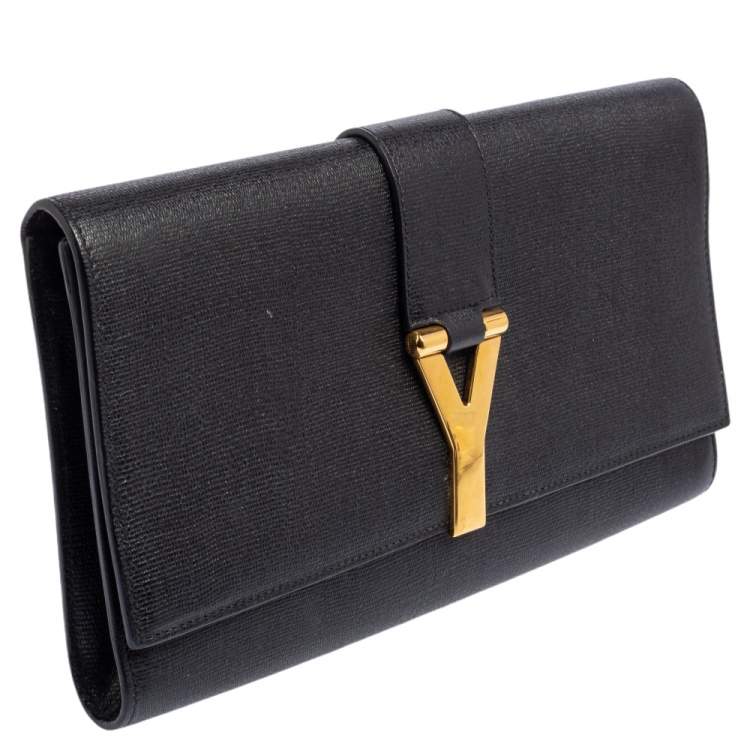 Pre Owned Yves Saint Laurent Black Leather Large Chyc Clutch