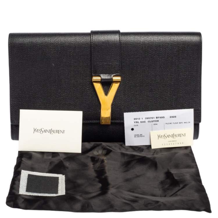 Pre Owned Yves Saint Laurent Black Leather Large Chyc Clutch