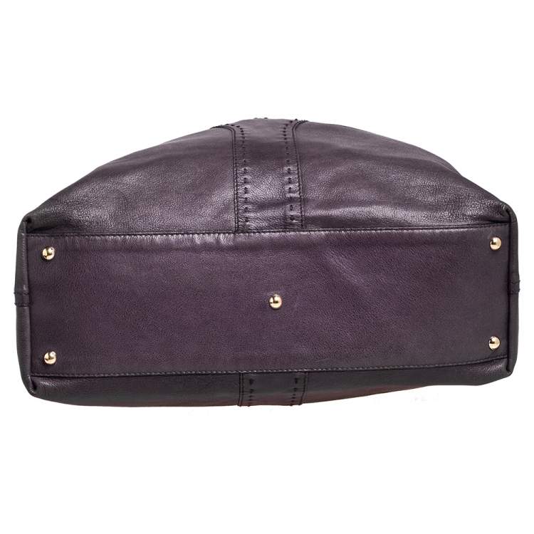 Pre Owned Yves Saint Laurent Purple/Bronze Leather Neo Reversible Shopper Tote