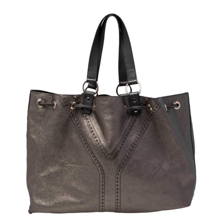 Pre Owned Yves Saint Laurent Purple/Bronze Leather Neo Reversible Shopper Tote