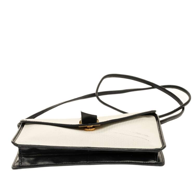 Pre Owned Yves Saint Laurent White/Blue Vintage Coated Canvas And Leather Shoulder Bag