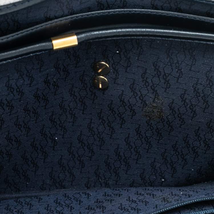 Pre Owned Yves Saint Laurent White/Blue Vintage Coated Canvas And Leather Shoulder Bag