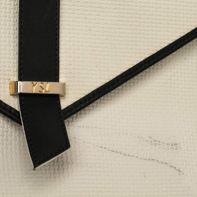 Pre Owned Yves Saint Laurent White/Blue Vintage Coated Canvas And Leather Shoulder Bag