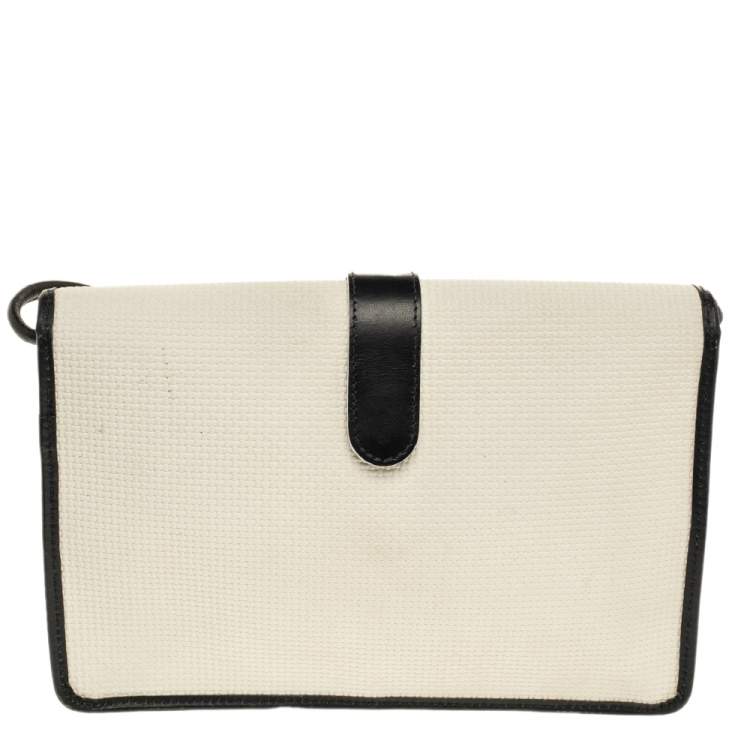 Pre Owned Yves Saint Laurent White/Blue Vintage Coated Canvas And Leather Shoulder Bag