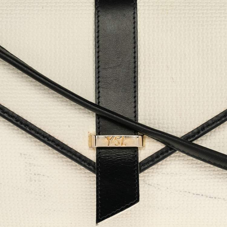 Pre Owned Yves Saint Laurent White/Blue Vintage Coated Canvas And Leather Shoulder Bag