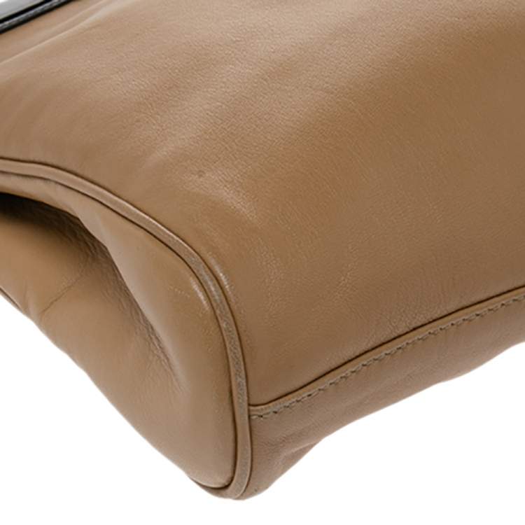 Pre Owned Yves Saint Laurent Beige/Black Patent Leather and Leather Cocktail Oversized Clutch