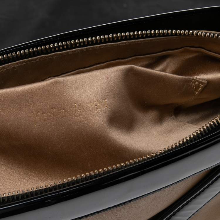 Pre Owned Yves Saint Laurent Beige/Black Patent Leather and Leather Cocktail Oversized Clutch