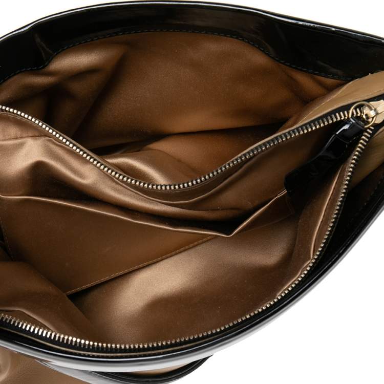 Pre Owned Yves Saint Laurent Beige/Black Patent Leather and Leather Cocktail Oversized Clutch