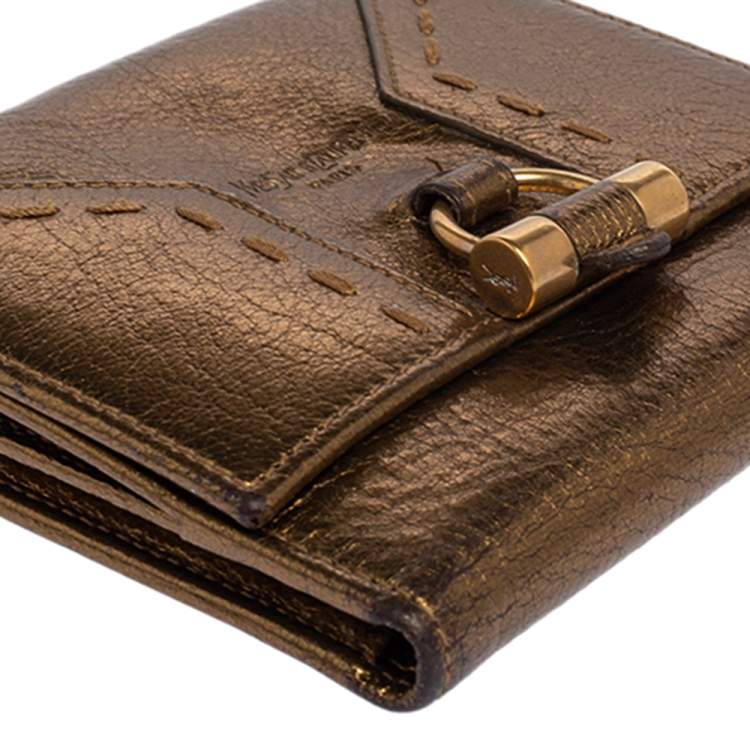 Pre Owned Yves Saint Laurent Metallic Gold Leather Muse Compact Wallet