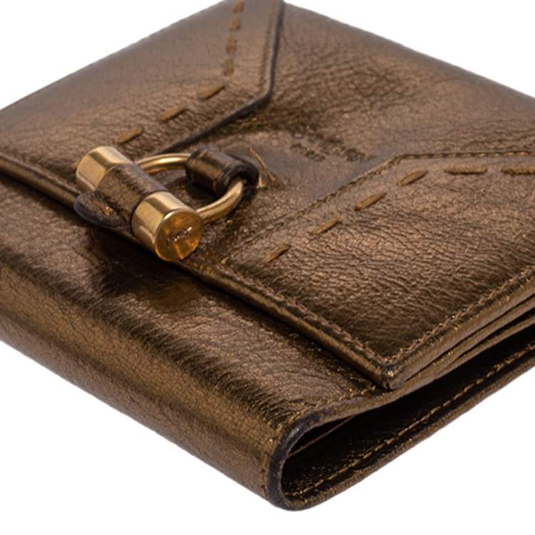 Pre Owned Yves Saint Laurent Metallic Gold Leather Muse Compact Wallet