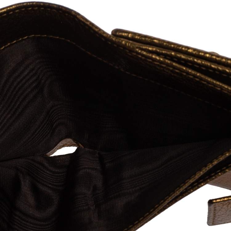 Pre Owned Yves Saint Laurent Metallic Gold Leather Muse Compact Wallet