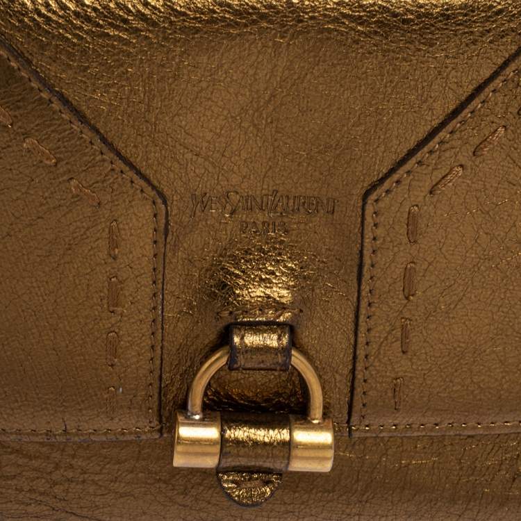 Pre Owned Yves Saint Laurent Metallic Gold Leather Muse Compact Wallet