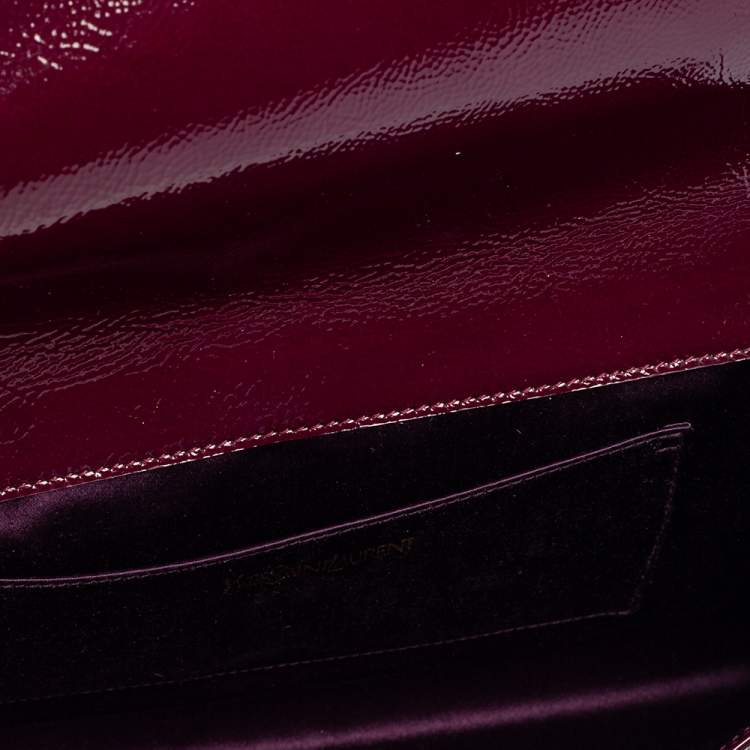 Pre Owned Yves Saint Laurent Burgundy Patent Leather Belle De Jour Flap Clutch